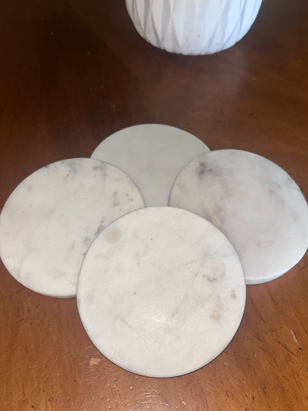 Marble Tea Coffee Coaster, White Handmade in India set of 4  -  Vintage